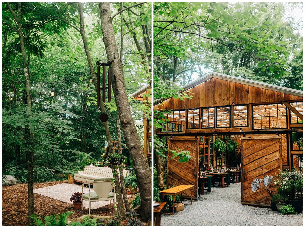 Intimate outdoor dining setup at Wildflower Farm wedding reception space
