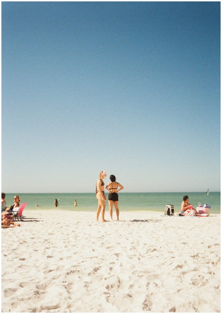 Bridal party enjoying a beach day in St. Pete during the wedding weekend celebration