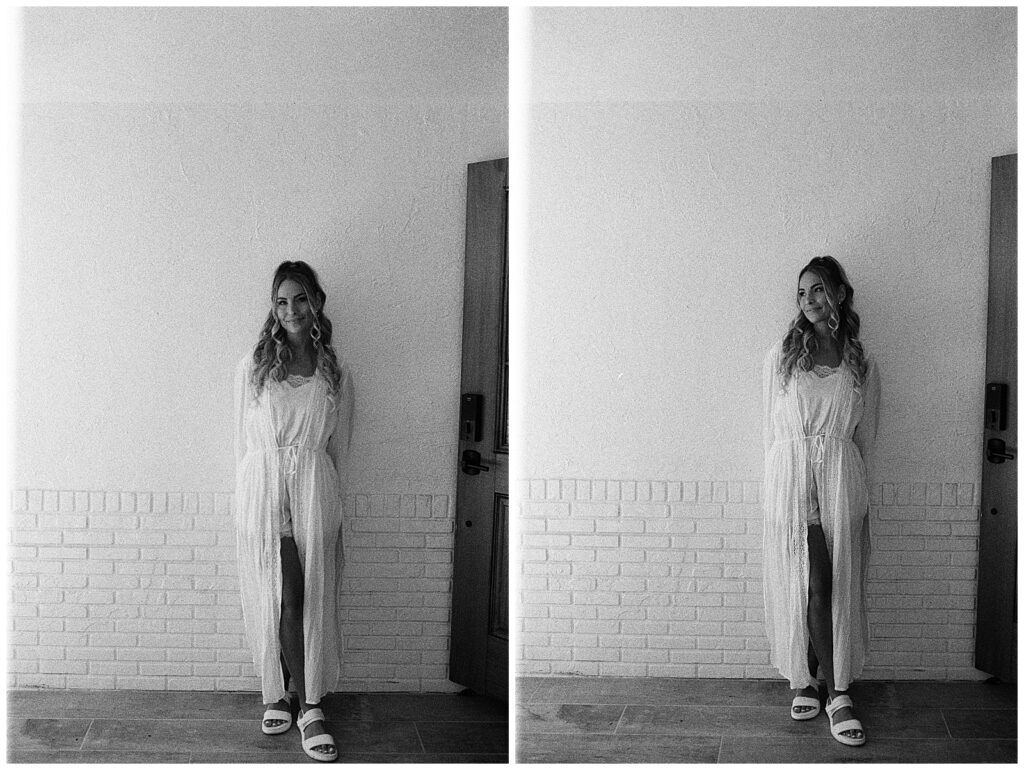 morning of wedding photo of bride on 35mm film in Sarasota, Florida